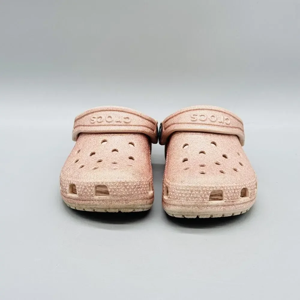 Crocs Shoes Girls 8 Pink Glitter Classic Clog Slip On Sandals Lightweight Casual